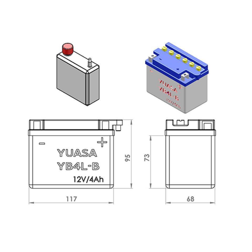 Batterie Yuasa pour Moto Rieju 50 Spike 1998 à 2007 YB4L-B / 12V 4Ah Neuf