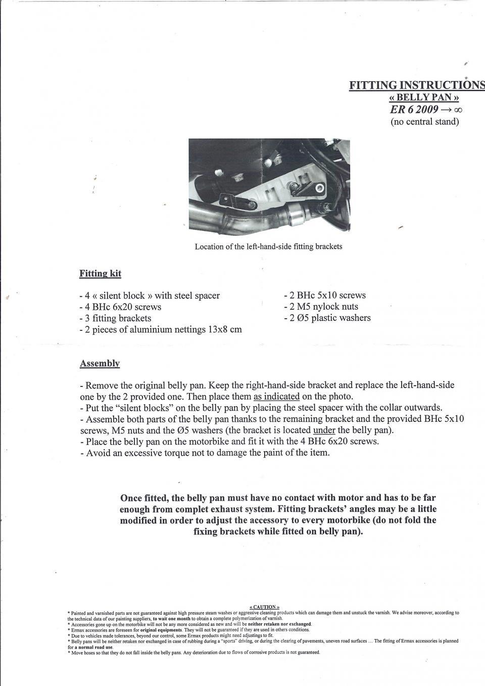 Sabot bas de caisse Blanc Ermax pour moto Kawasaki 650 ER6 2009 à 2011 890312071