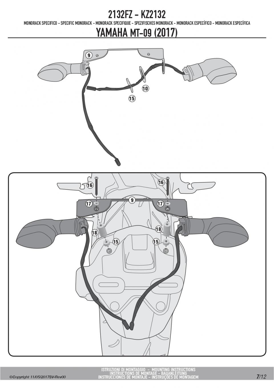 Support de top case GIVI pour moto Yamaha 900 MT-09 2132FZ MONOKEY MONOLOCK