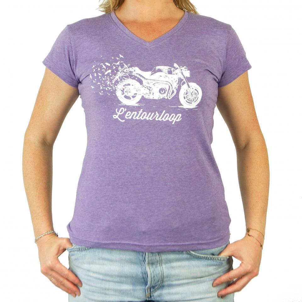 Tee Shirt chiné pour moto Femme L'Entourloop Birdy Violet clair taille M Lady