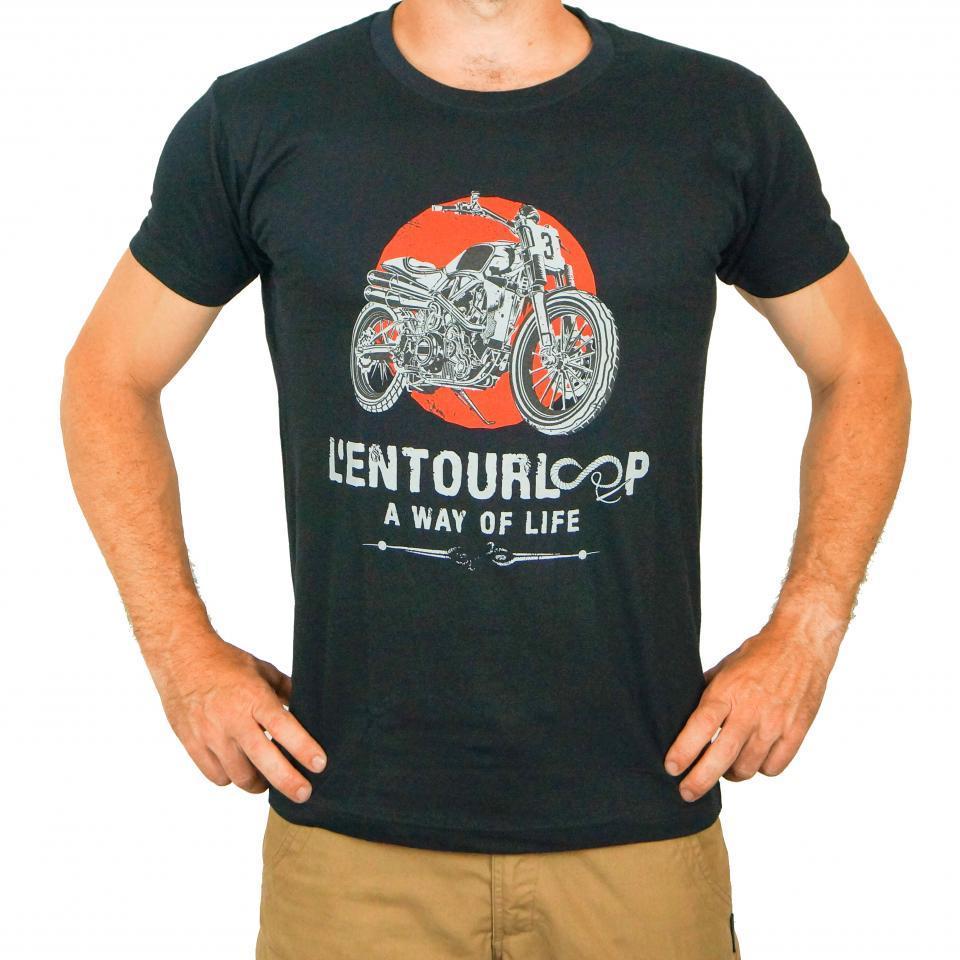 Tee Shirt pour moto Homme L'entourloop Flat Track Noir taille XL