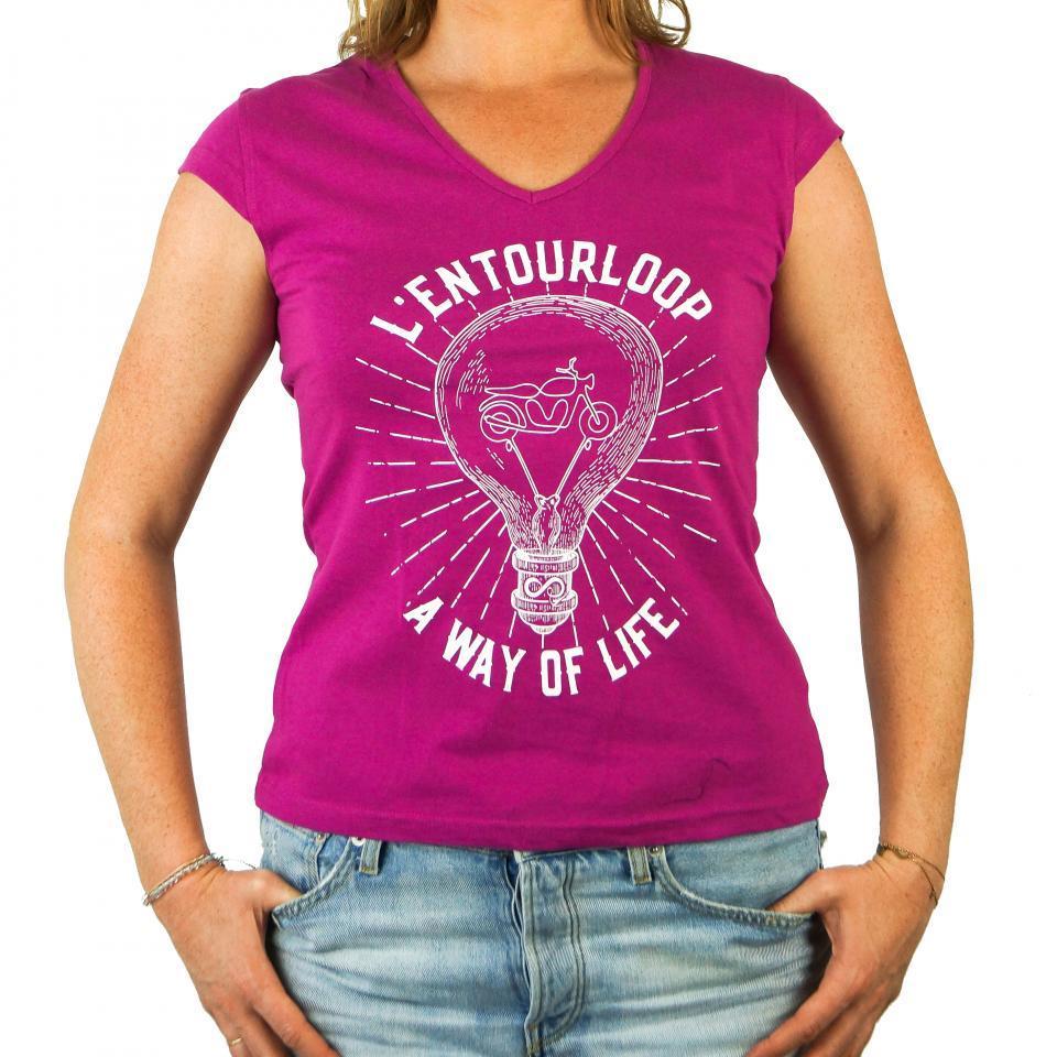 Tee Shirt pour moto Femme L'Entourloop Light Fushia taille XL