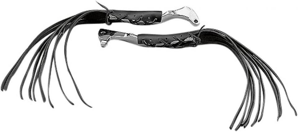 Paire Couvre levier cuir à franges Highway Hawk pour moto 02-2714L Neuf