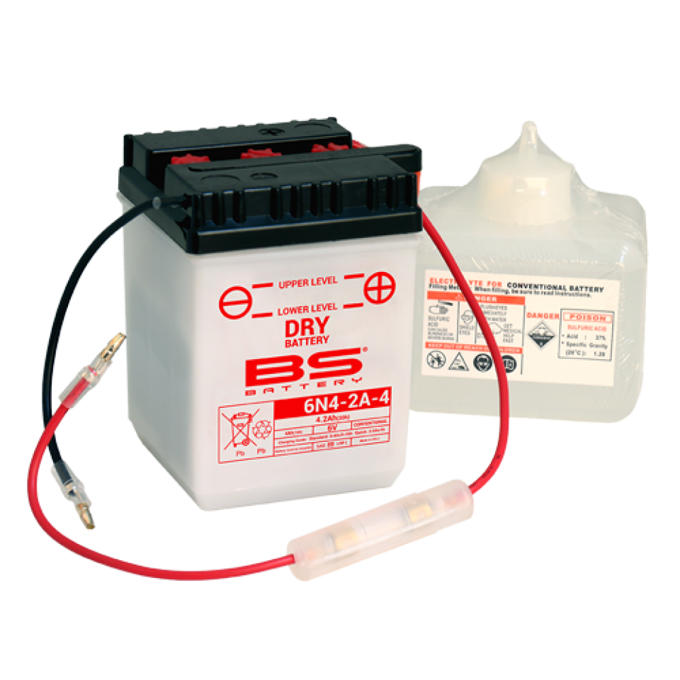 Batterie BS Battery pour Moto Suzuki 125 RV van van 1974 à 1977 6N4-2A / 6V 4Ah Neuf