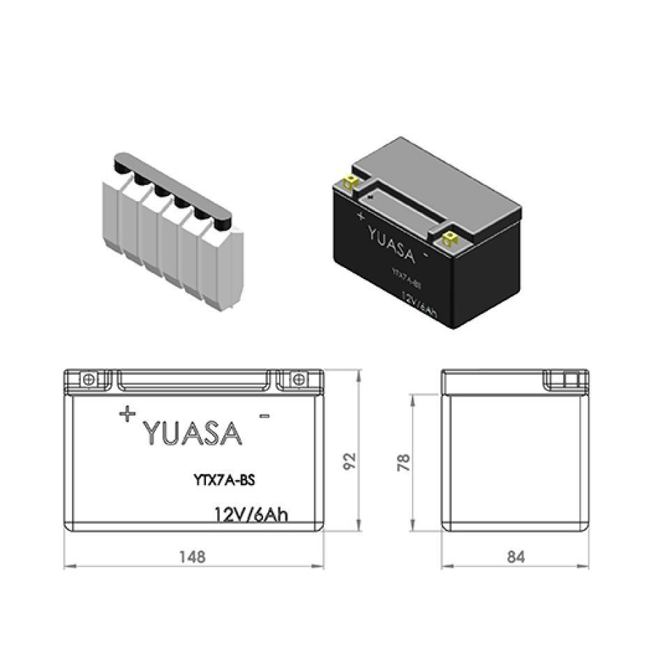 Batterie Yuasa pour Quad Derbi 250 DXR 2005 à 2010 YTX7A-BS / 12V 6Ah Neuf