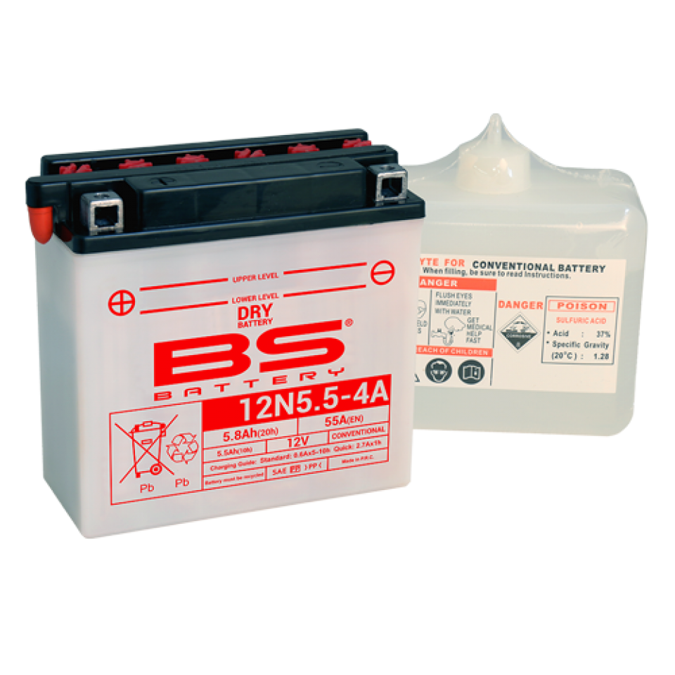 Batterie BS Battery pour Moto Cagiva 125 Roadster 1996 à 1999 12N5.5-4A / 12V 5.8Ah Neuf