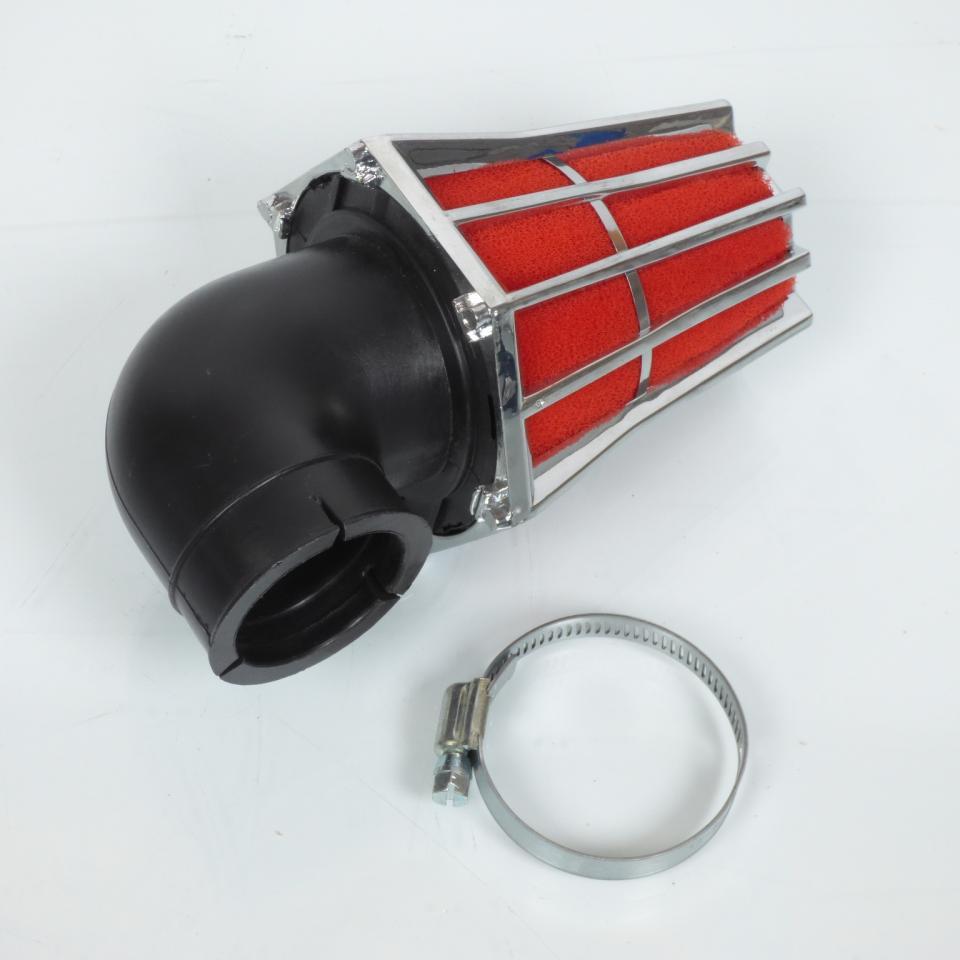 Cornet filtre à air chromé mousse rouge pour moto angle 90 Ø35mm Neuf