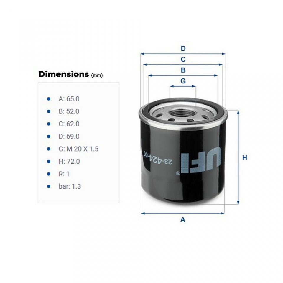 Filtre à huile type catouche UFI Filters pour Auto Renault 1200 2342400 Neuf