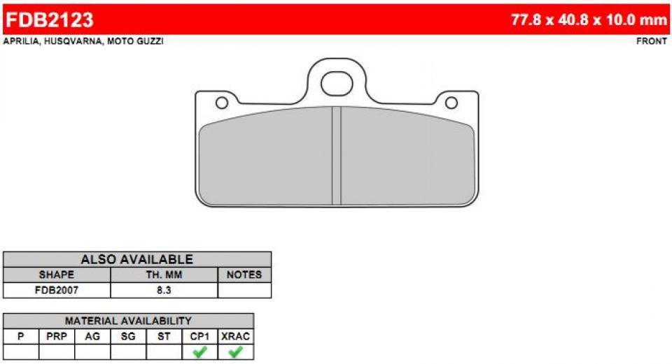 Plaquette de frein Ferodo pour Moto Husqvarna 650 SMR 2007 à 2010 FDB2123XRAC Neuf