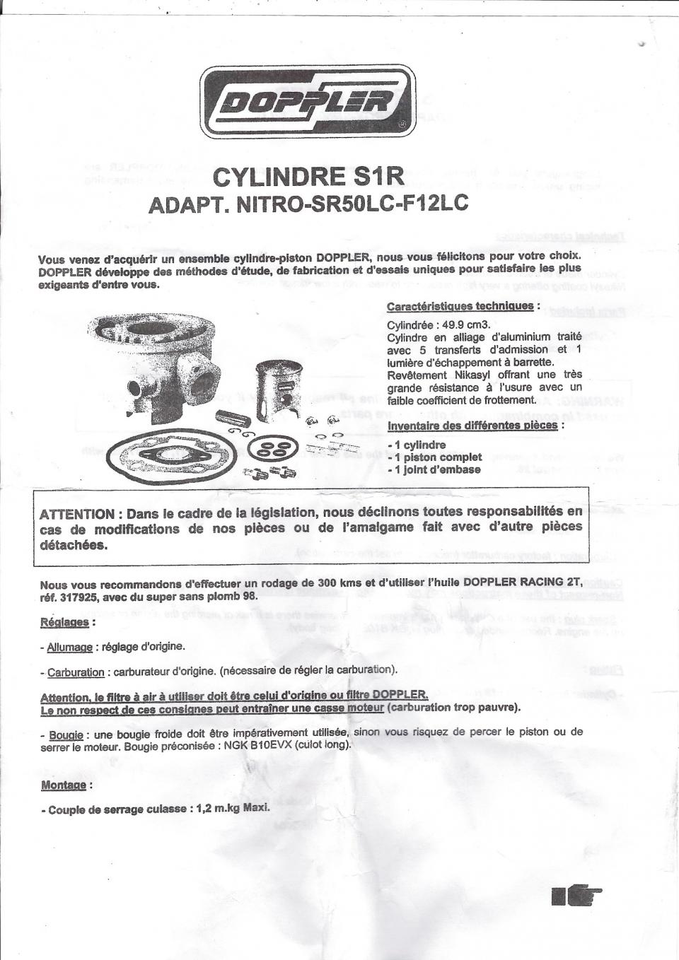 Kit Cylindre piston Ø39.95mm Doppler S1R pour scooter MBK 50 Nitro 324555 Neuf