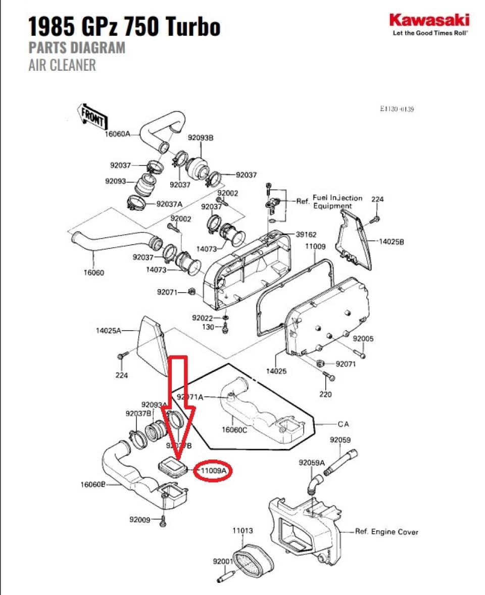 Joint Manchon boite à air pour moto Kawasaki 750 GPZ Turbo 110091407 110091407B