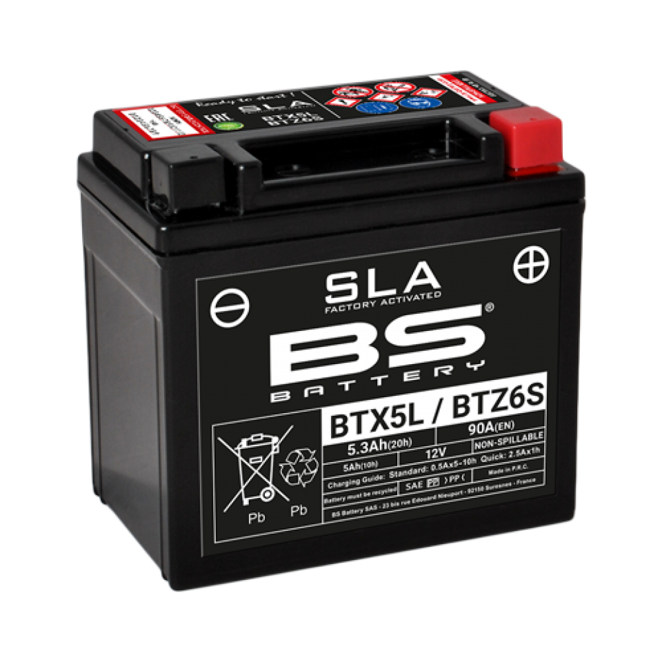 Batterie SLA BS Battery pour moto YTX5L / YTZ6S / 12V 5.3Ah Neuf