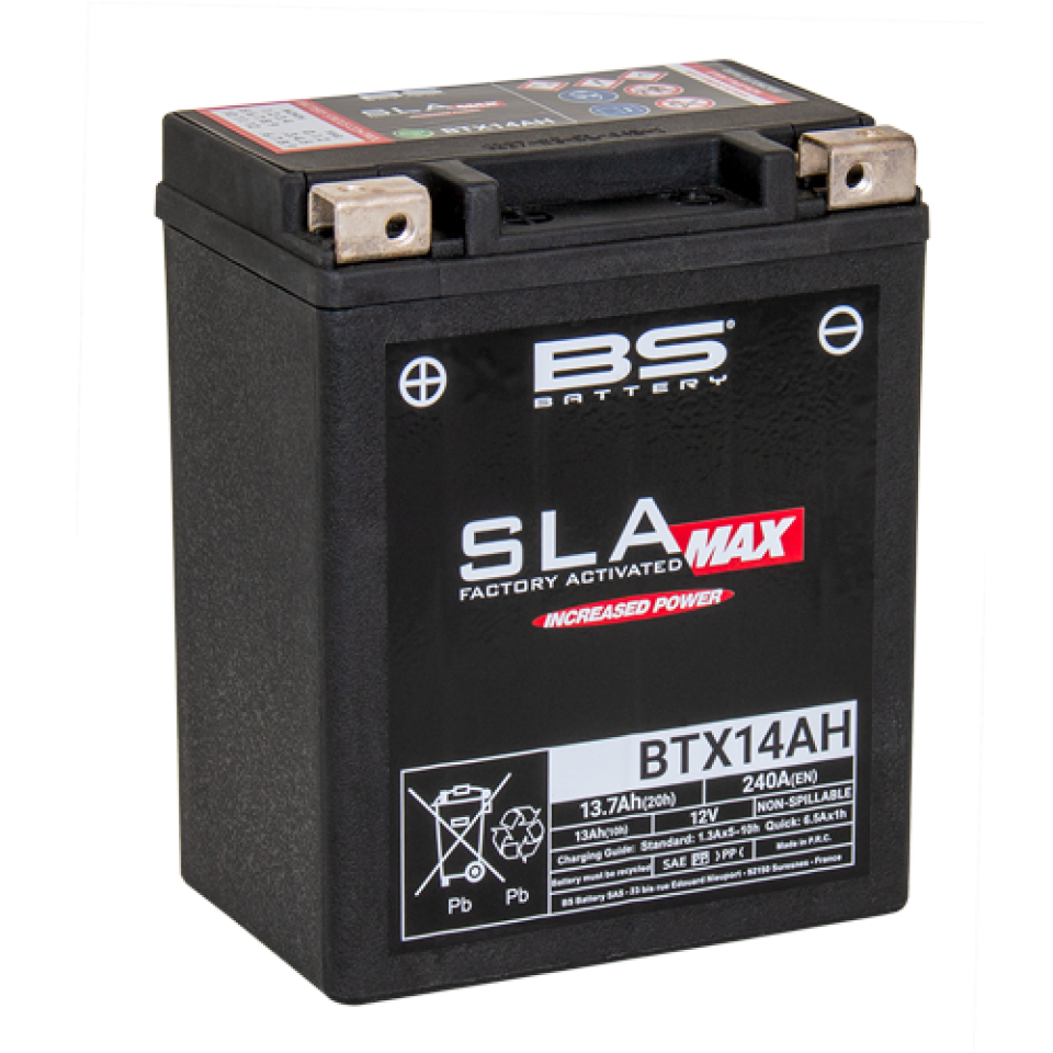Batterie SLA BS Battery pour moto YTX14AH / YB14-A2 YB14-B2 /12V 14.7Ah Neuf