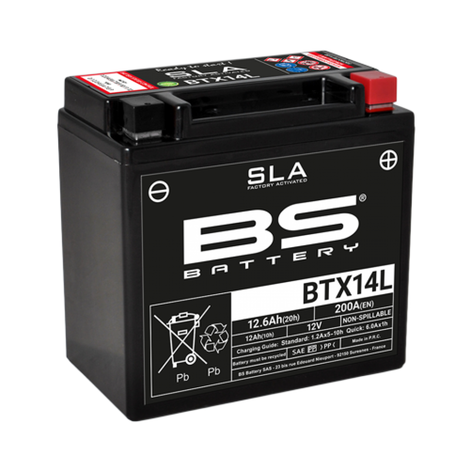 Batterie SLA BS Battery pour Moto Buell 1125 CR 2009 à 2010 YTX14L-BS / 12V 12Ah Neuf