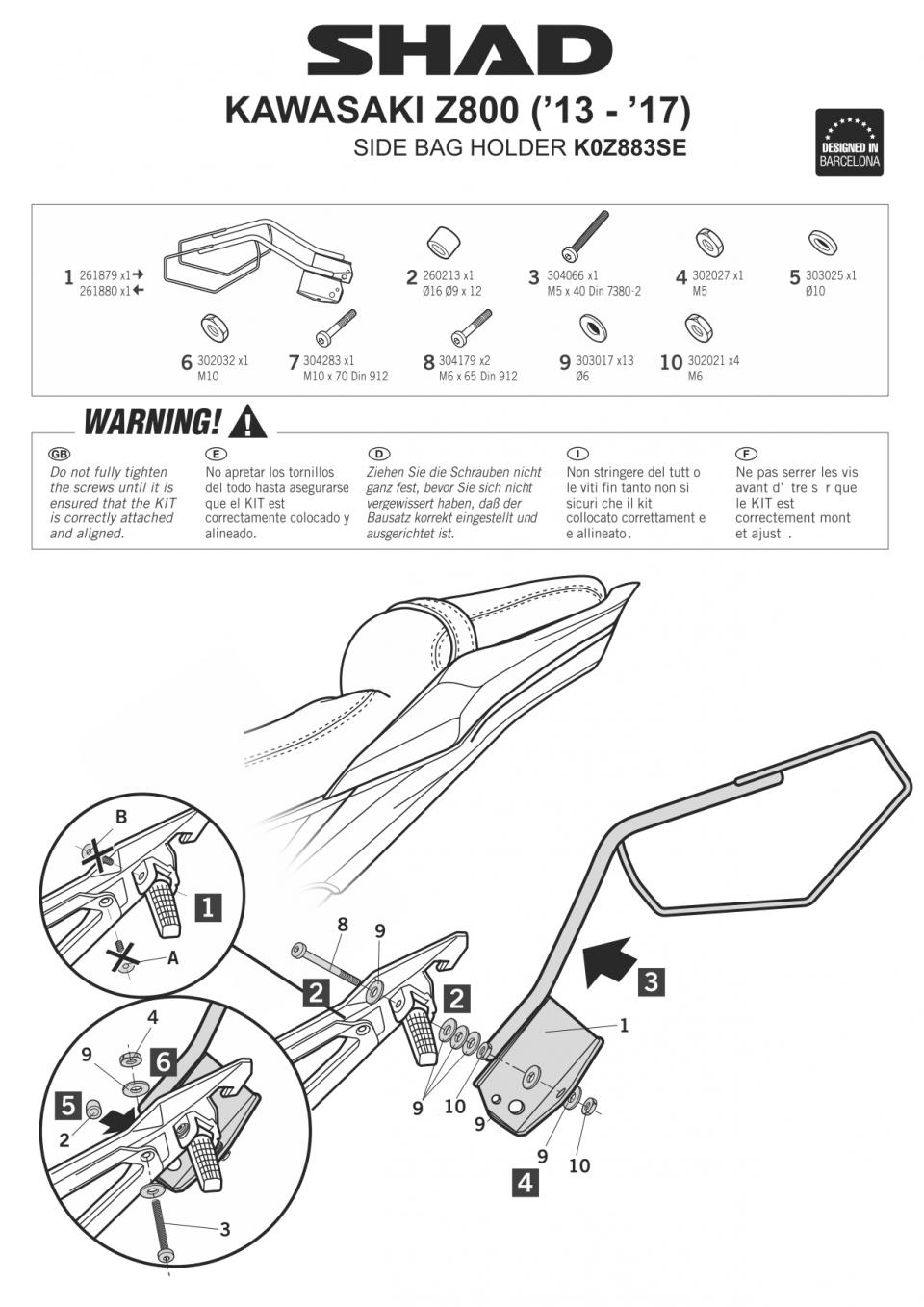 Kit Support de valise latérale Shad pour moto Kawasaki Z 800 K0Z883SE Neuf