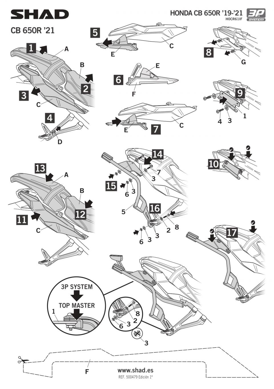 Support de valise latérale Shad pour moto Honda Cb 650 R H0CR61IF 3P SYSTEM Neuf
