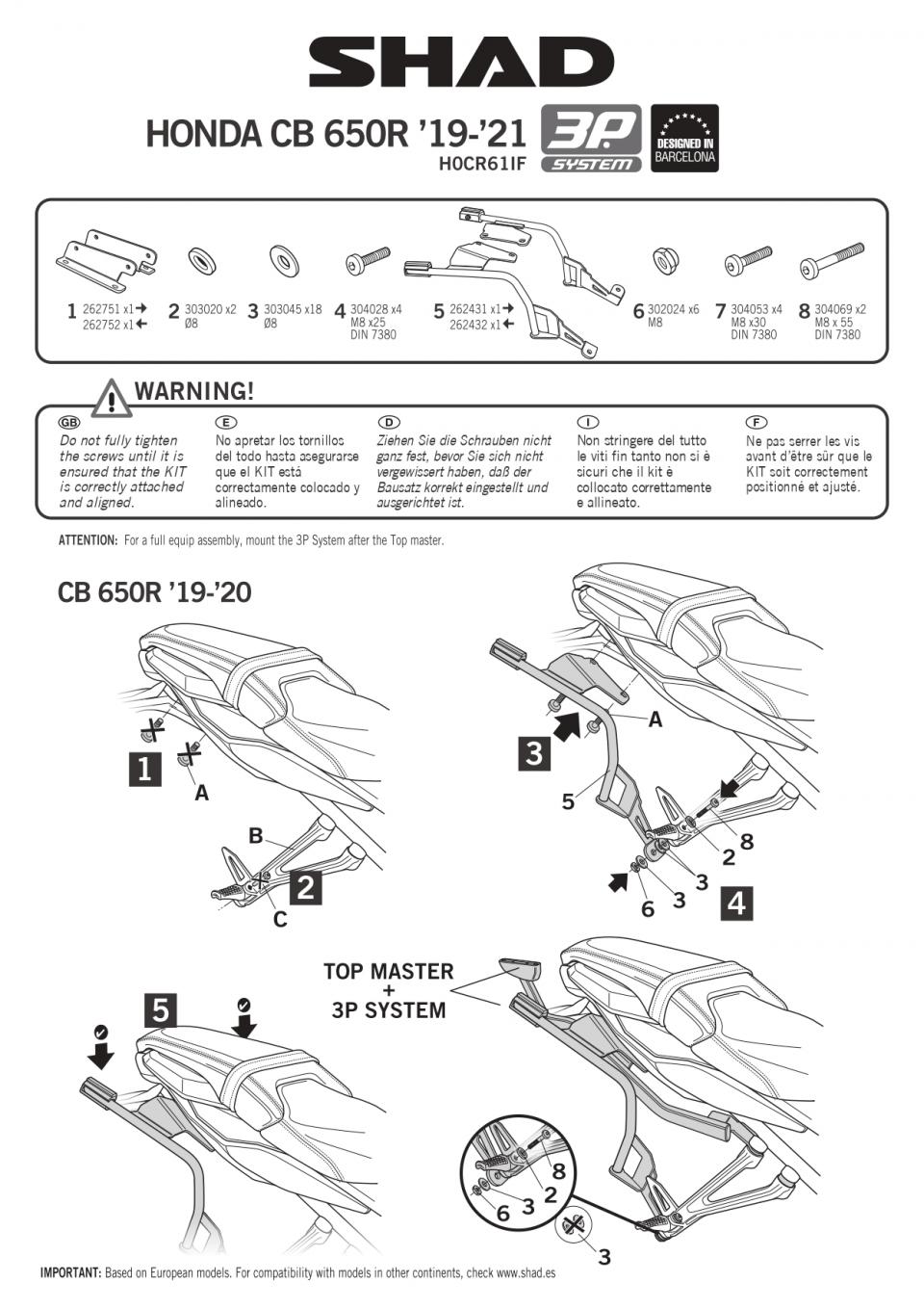 Support de valise latérale Shad pour moto Honda Cb 650 R H0CR61IF 3P SYSTEM Neuf