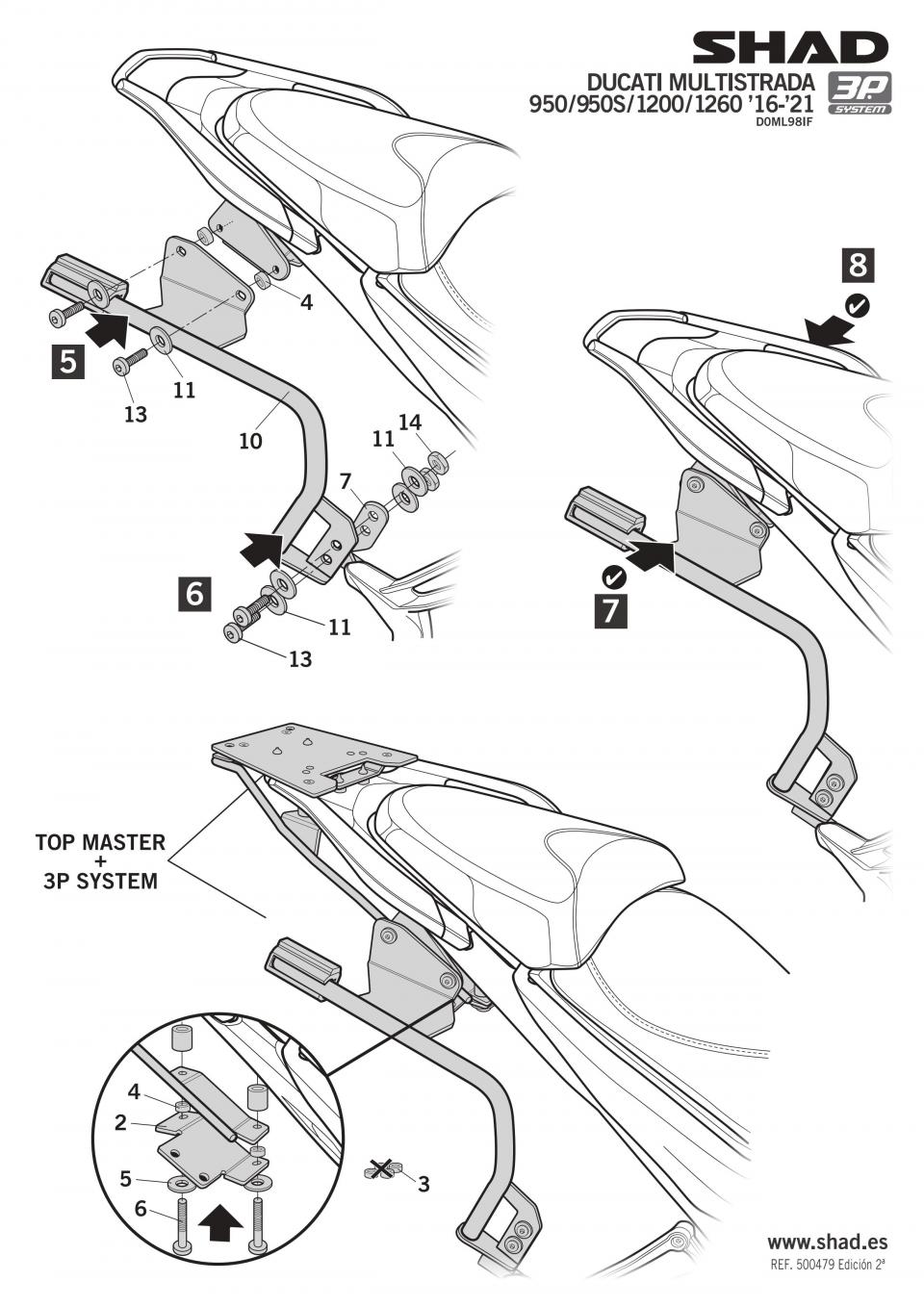 Support valise latérale 3P System Shad pour moto Ducati 950 Multistrada D0ML98IF