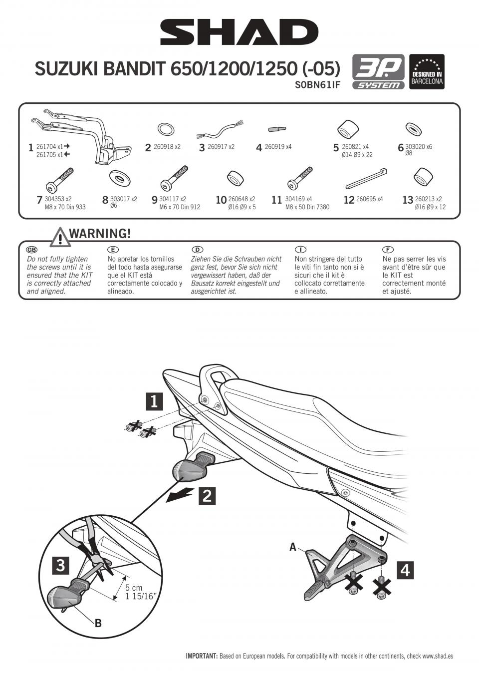 Kit 3P SYSTEM Support valise latérale Shad pour moto Suzuki 650 Bandit S0BN61IF