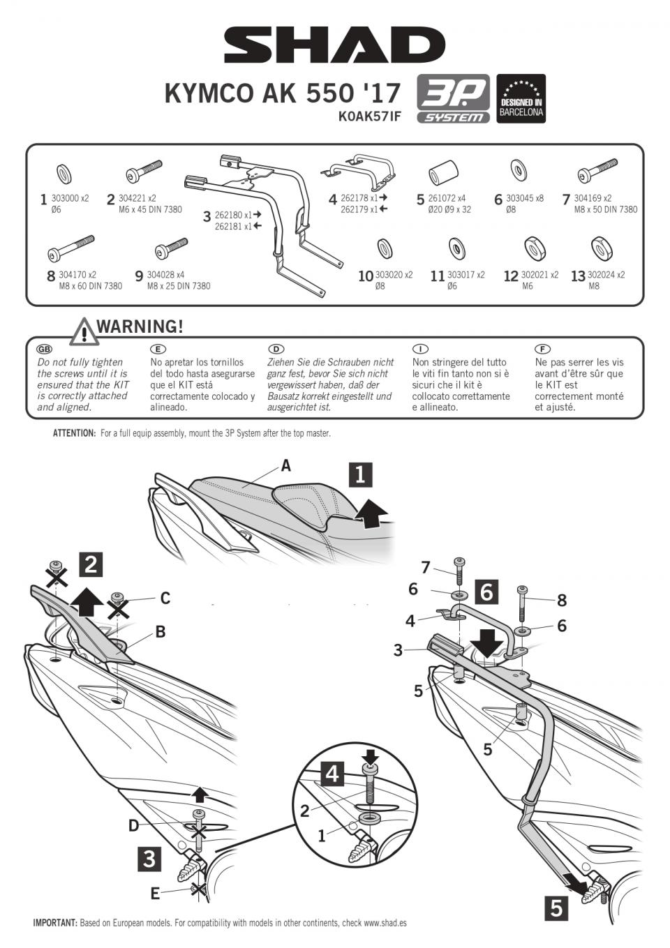 Kit Support valise latérale Shad pour scooter Kymco 550 Ak K0AK57IF 3P System