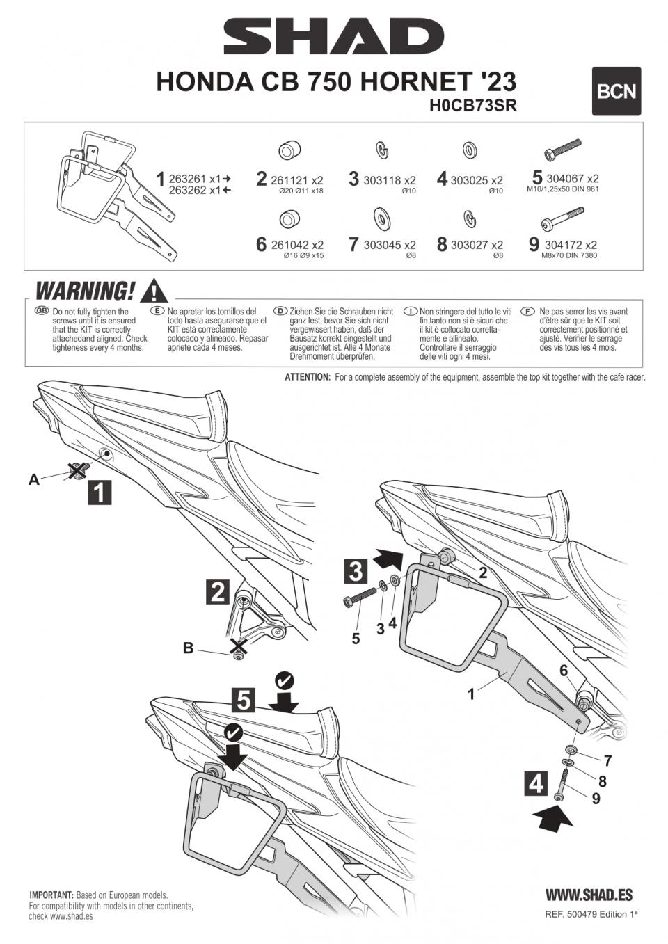 Support valise latérale Shad pour moto Honda Cb 750 Hornet SL58 E48 SW42
