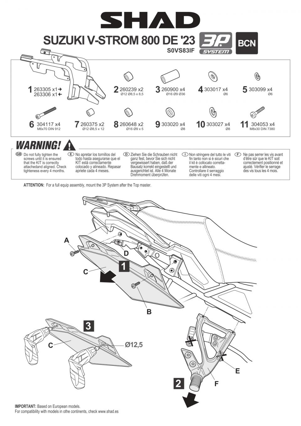 Support valise latérale Shad pour moto Suzuki 800 V-strom S0VS831F 3P SYSTEM