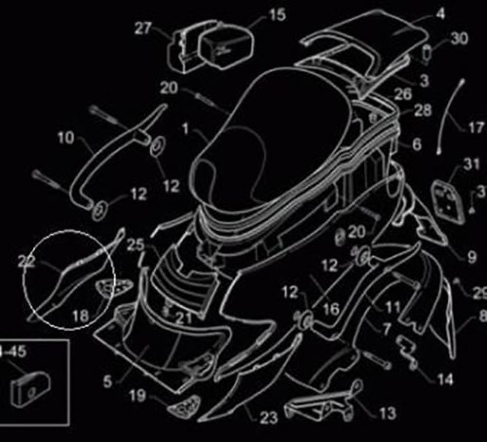 Cache latéral droit origine pour Scooter Aprilia 50 Gulliver 1995 à 1998 AP8238396 Neuf