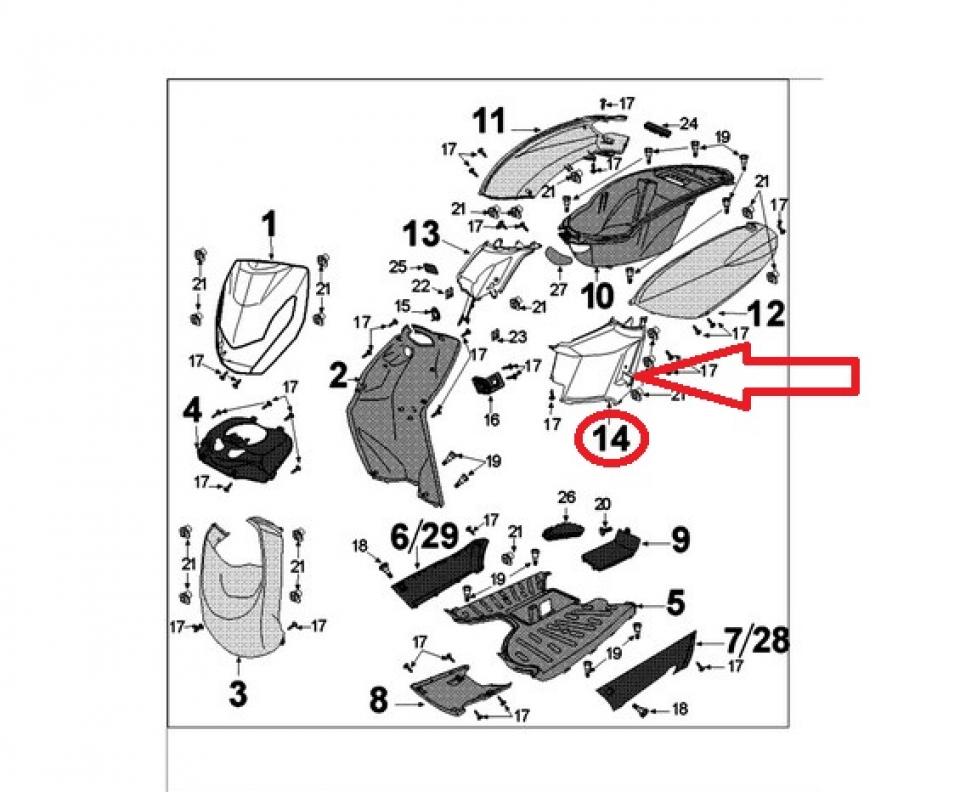 Cache latéral gauche origine pour Scooter Peugeot 50 Kisbee 1177917900 Neuf