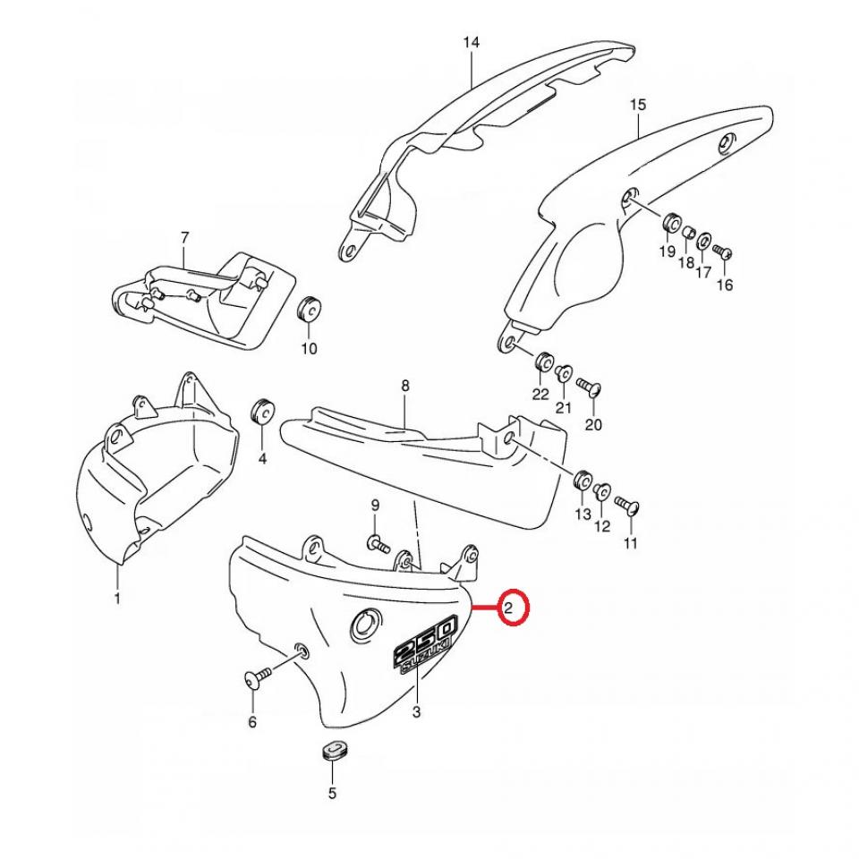 Cache latéral gauche origine pour moto Suzuki 250 Intruder 47211-26F00-YAY Neuf