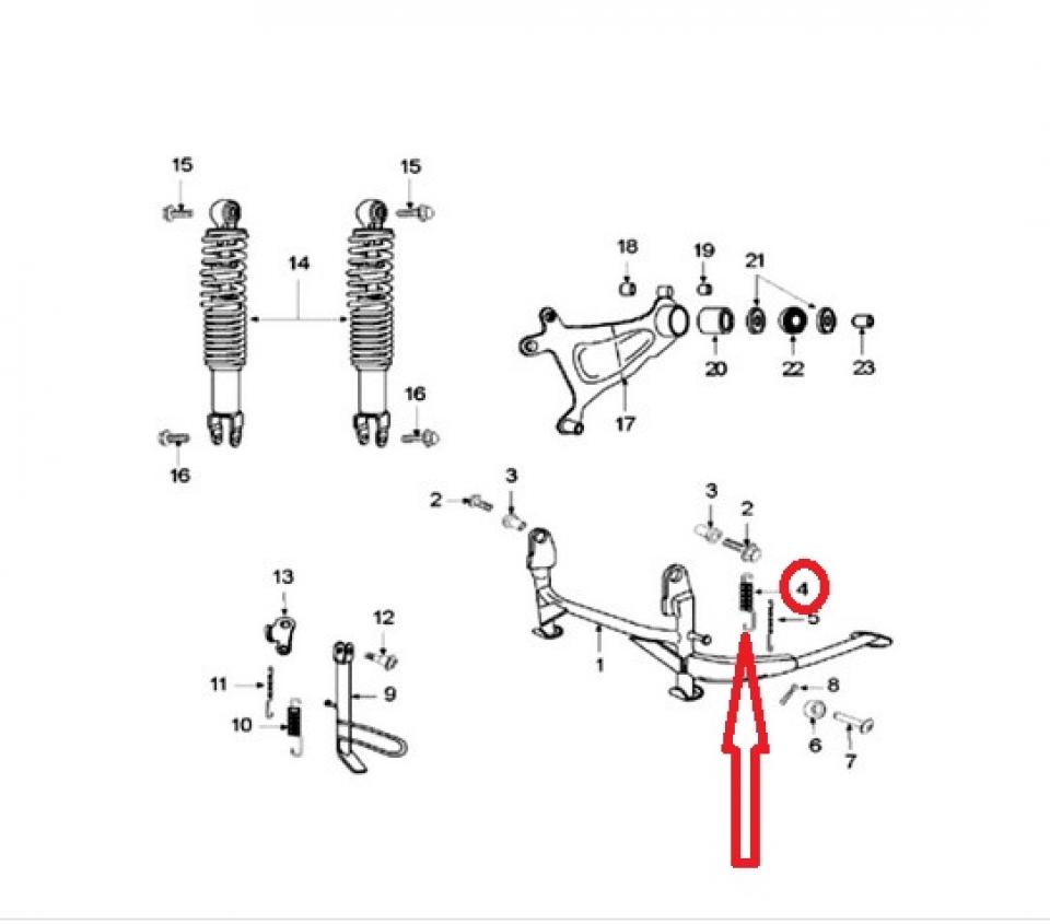 Ressort de béquille Centrale pour scooter Peugeot 125 Sum Up 2007-09 800431 92mm