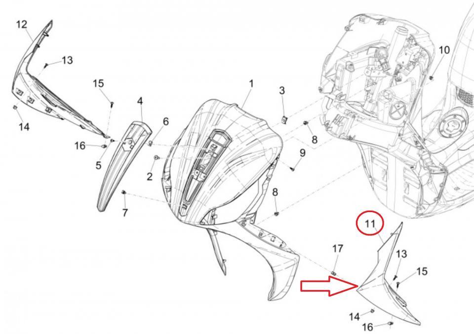 Flanc tablier AVG pour scooter Piaggio 125 Medley Basic 1B003746 brut à peindre