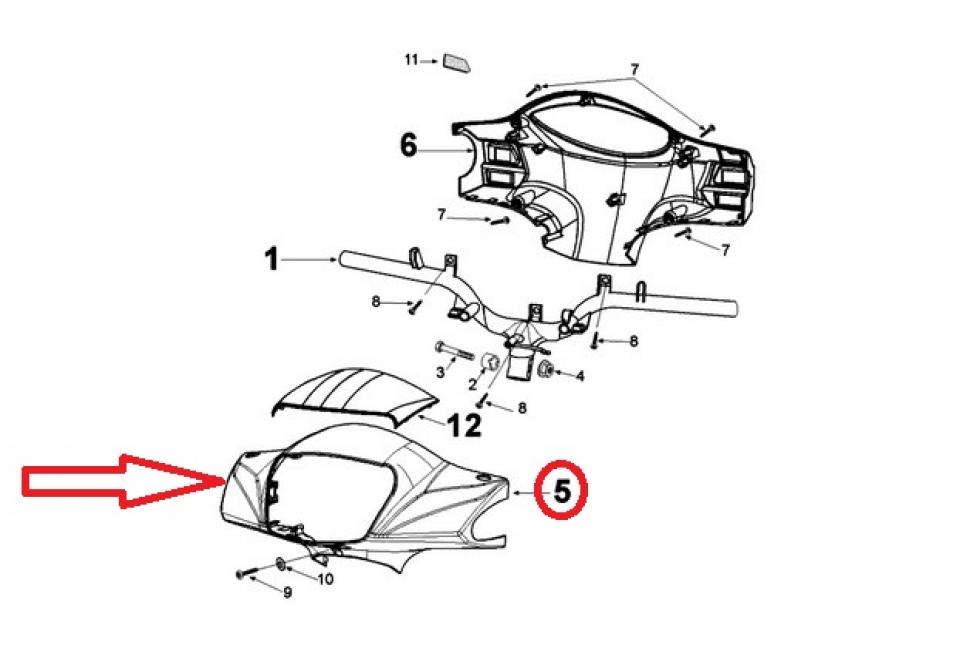 Partie AV Couvre guidon pour scooter Peugeot 50 Tweet 803374I7 53205-Z7G Gris