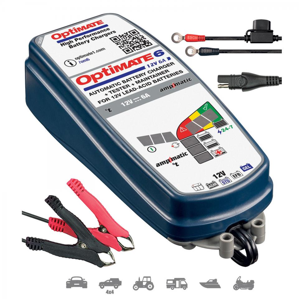 Chargeur batterie intelligent Optimate 6 TM360 12V 6A 3 à 144Ah pour auto moto