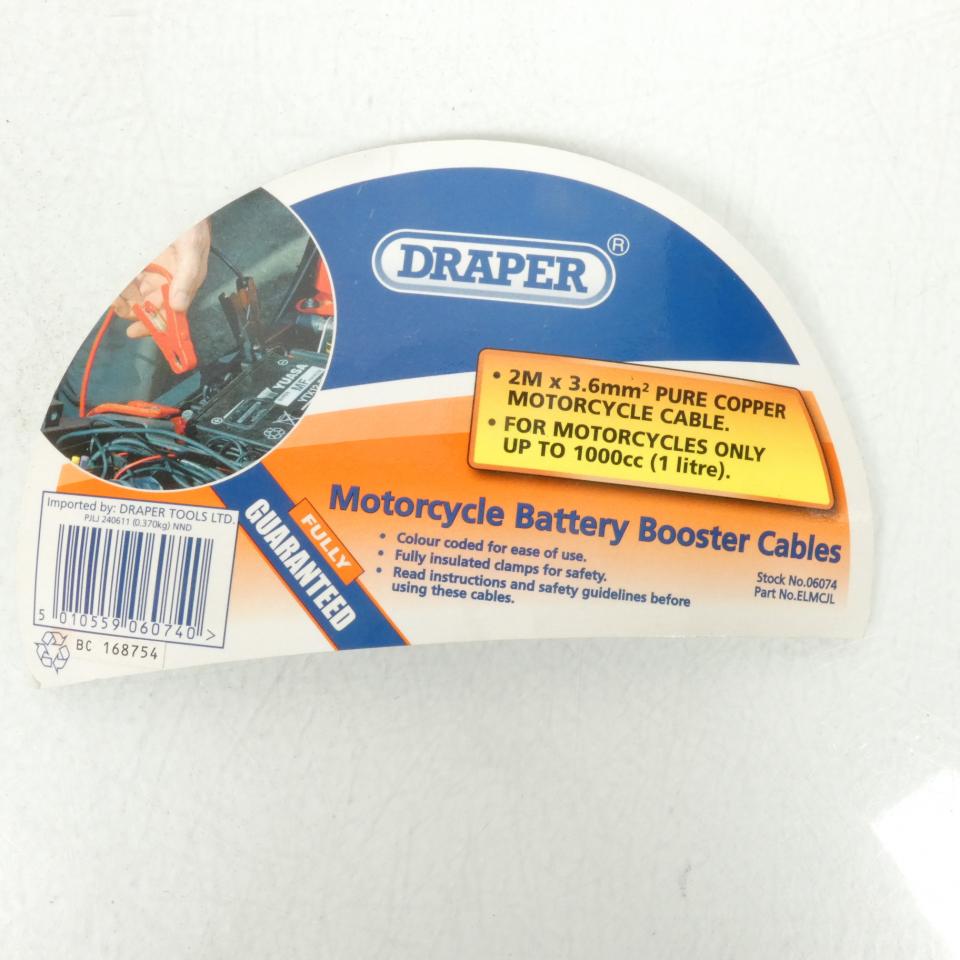 Kit câble pince démarrage batterie Draper pour moto scooter quad Neuf