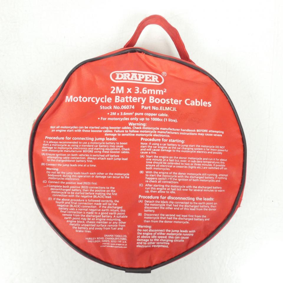 Kit câble pince démarrage batterie Draper pour moto scooter quad Neuf
