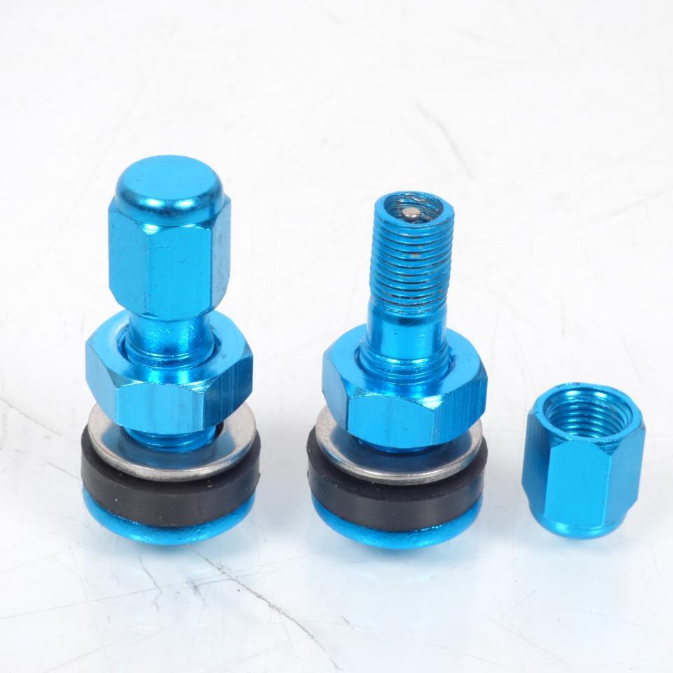 Lot de deux valves de jante aluminium bouchon tuning anodisé bleu pour moto scooter