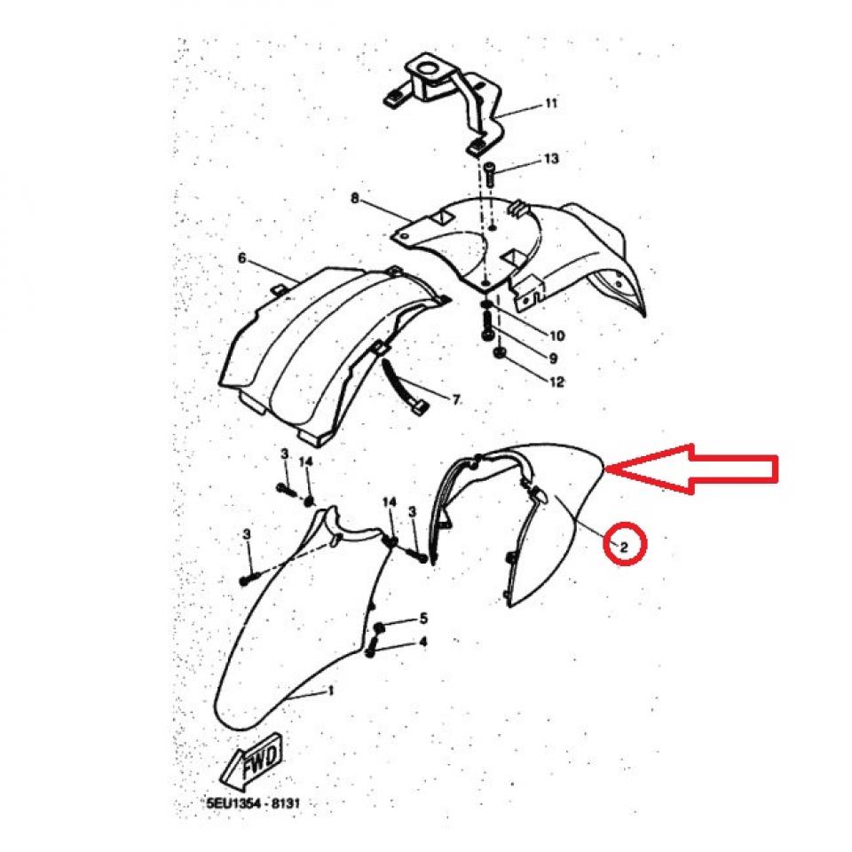 Partie AR Garde boue AV pour scooter MBK 50 Flipper 1999 5EU-F1556-10 Noir Neuf