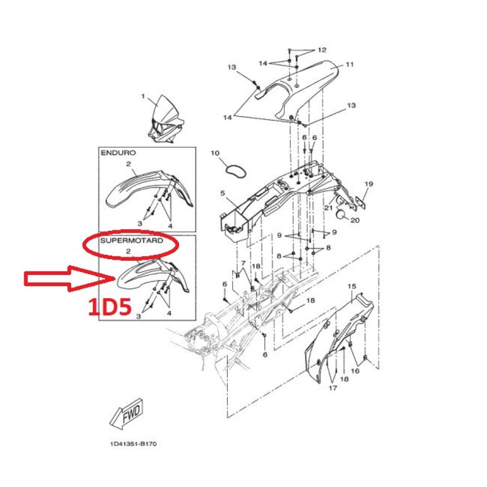 Garde boue avant pour moto MBK 50 Xlimit 1D5-F1511-50 Jaune Supermotard Neuf