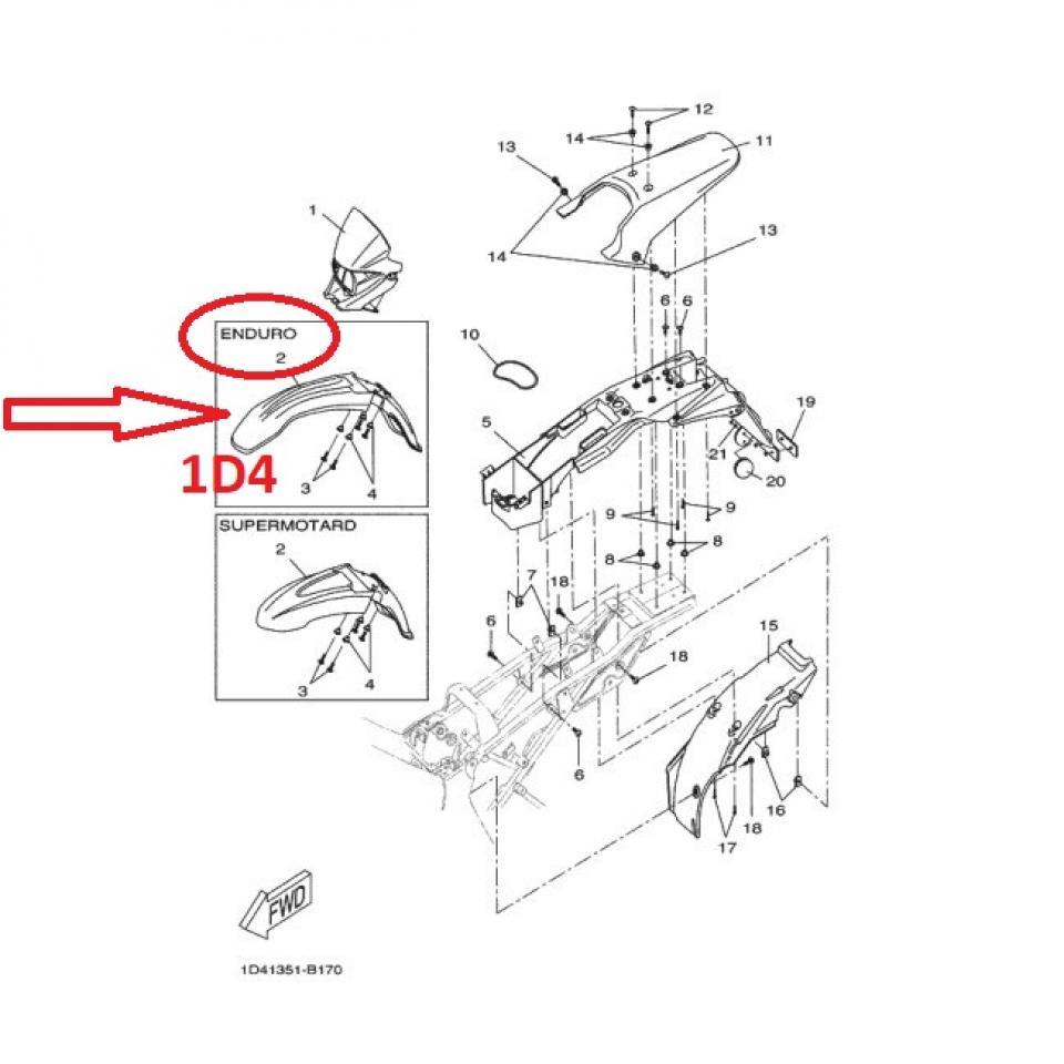 Garde boue AV pour moto Yamaha 50 DTR Enduro 2006 à 2011 1D4-F1511-30 Noir Neuf