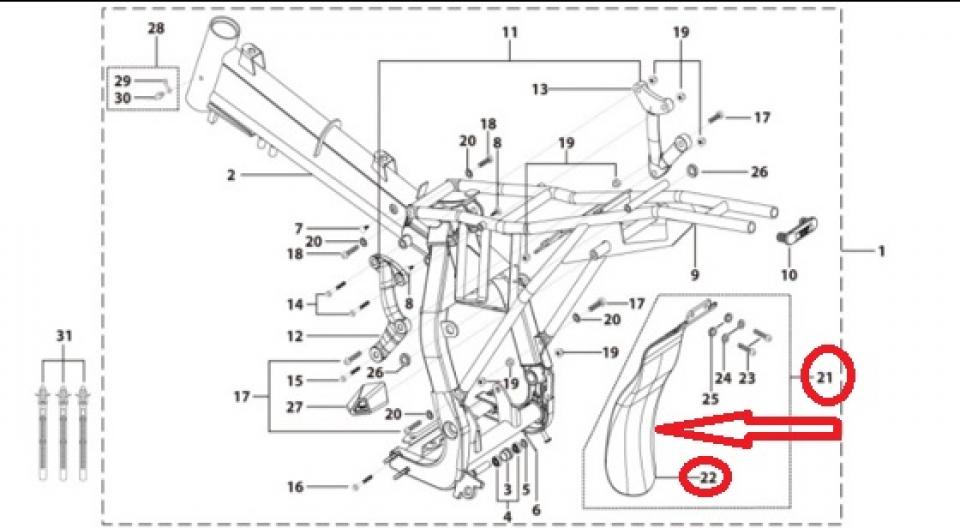 Bavette arrière passage de roue pour deux roues YCF 2016 YC110-0460-01 Neuf