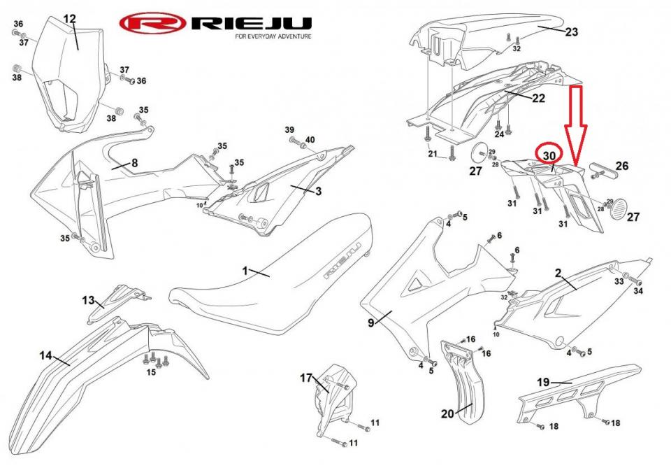 Bavette AR support de plaque 0/000.060.5302 pour moto Rieju 50 MRT Après 2021