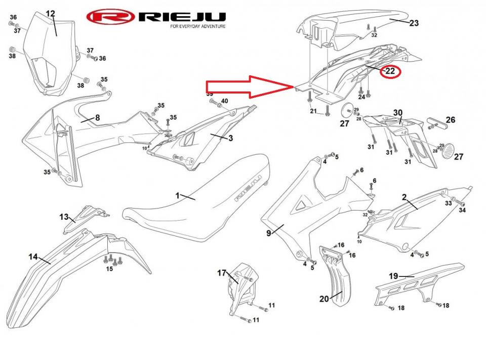 Passage de roue arrière pour moto Rieju 50 MRT Après 2021 0/000.060.5301 Neuf