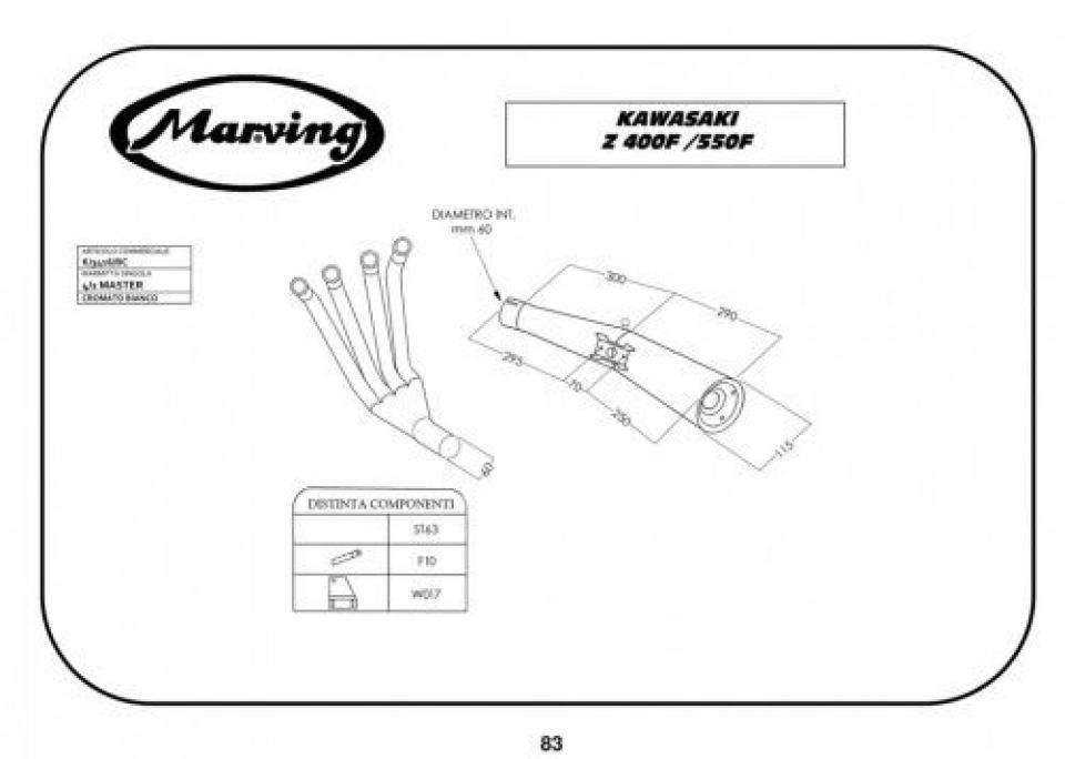 Pot d échappement Marving pour Moto Kawasaki 400 Z J 4 Cylindres 1980 à 1982 Neuf