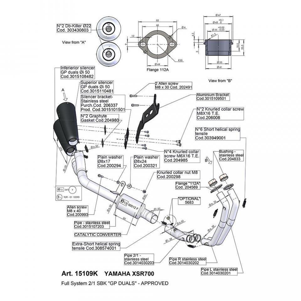 Pot d échappement pour Yamaha XSR Abs 35Kw