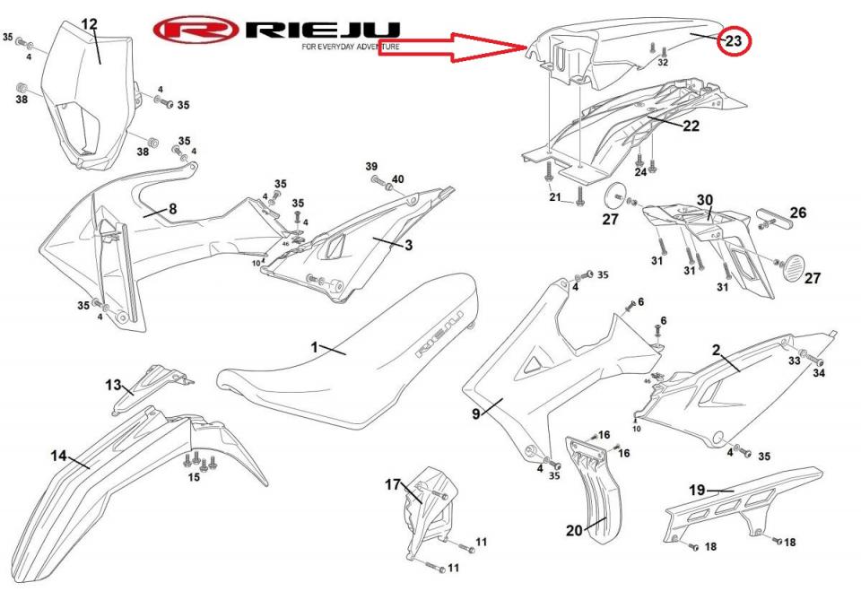 Garde boue AR blanc pour moto Rieju 50 MRT SM 2022 0/R00.060.5053 060.5300 Neuf