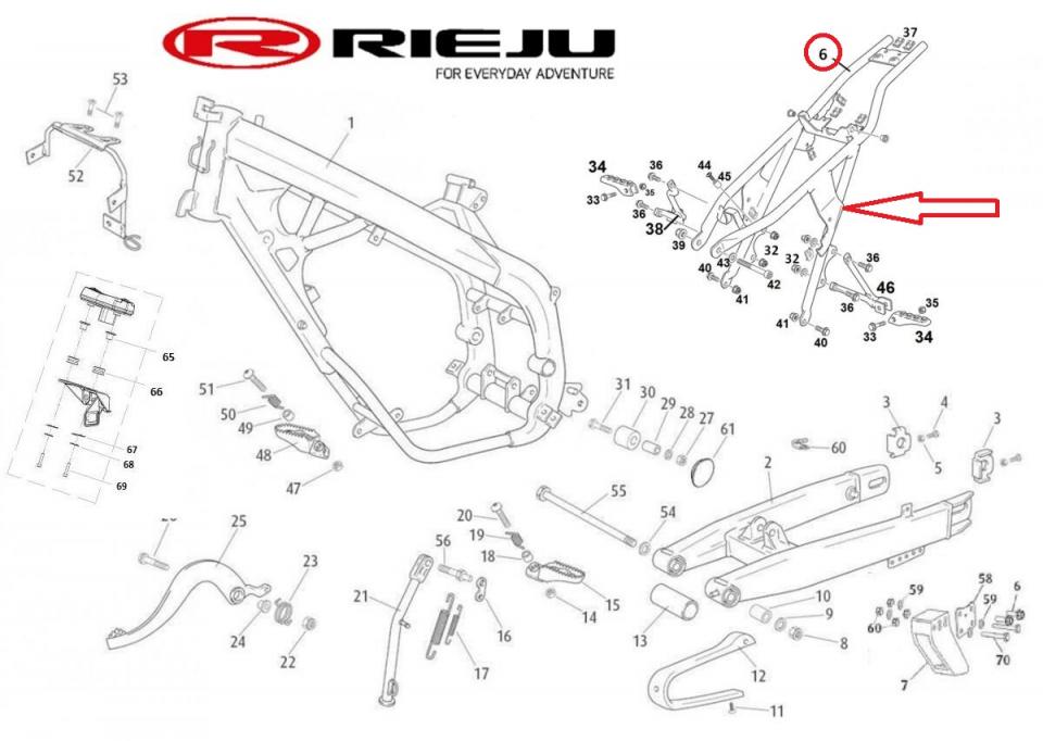 Berceau boucle arrière pour moto Rieju 50 MRT Après 2022 0/K00.010.5017 Euro 5