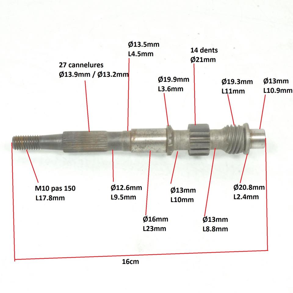Arbre primaire transmission pour deux roues Peugeot 710049 14 dents 14G 031085