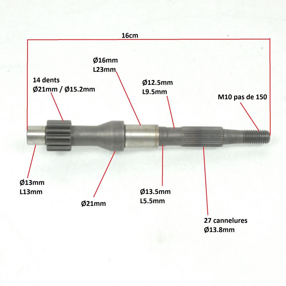 Arbre primaire de transmission pour deux roues mobylette Peugeot 707180 14 dents