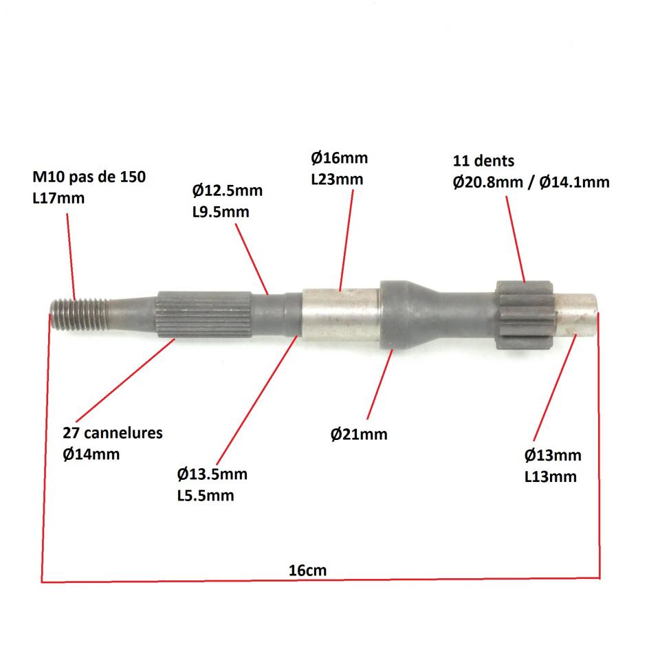 Arbre primaire de transmission pour deux roues mobylette Peugeot 750147 11 dents