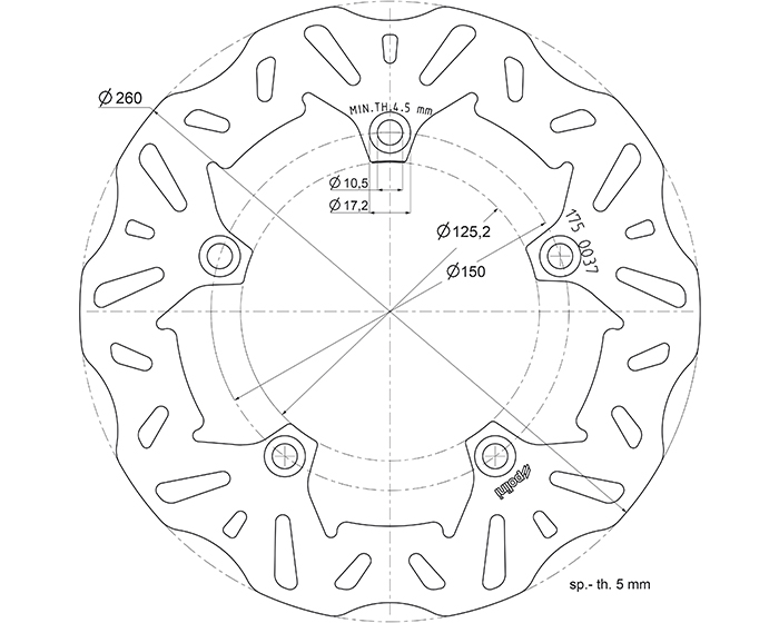 Disque de frein Polini pour scooter Kymco 125 People Gti 175.0037 Ø259mm Ep5.1mm